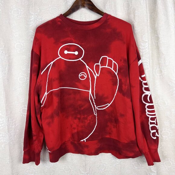 Big Hero 6 Baymax red tie-dye sweatshirt Disney XXL crewneck pullover relaxed - Picture 1 of 7